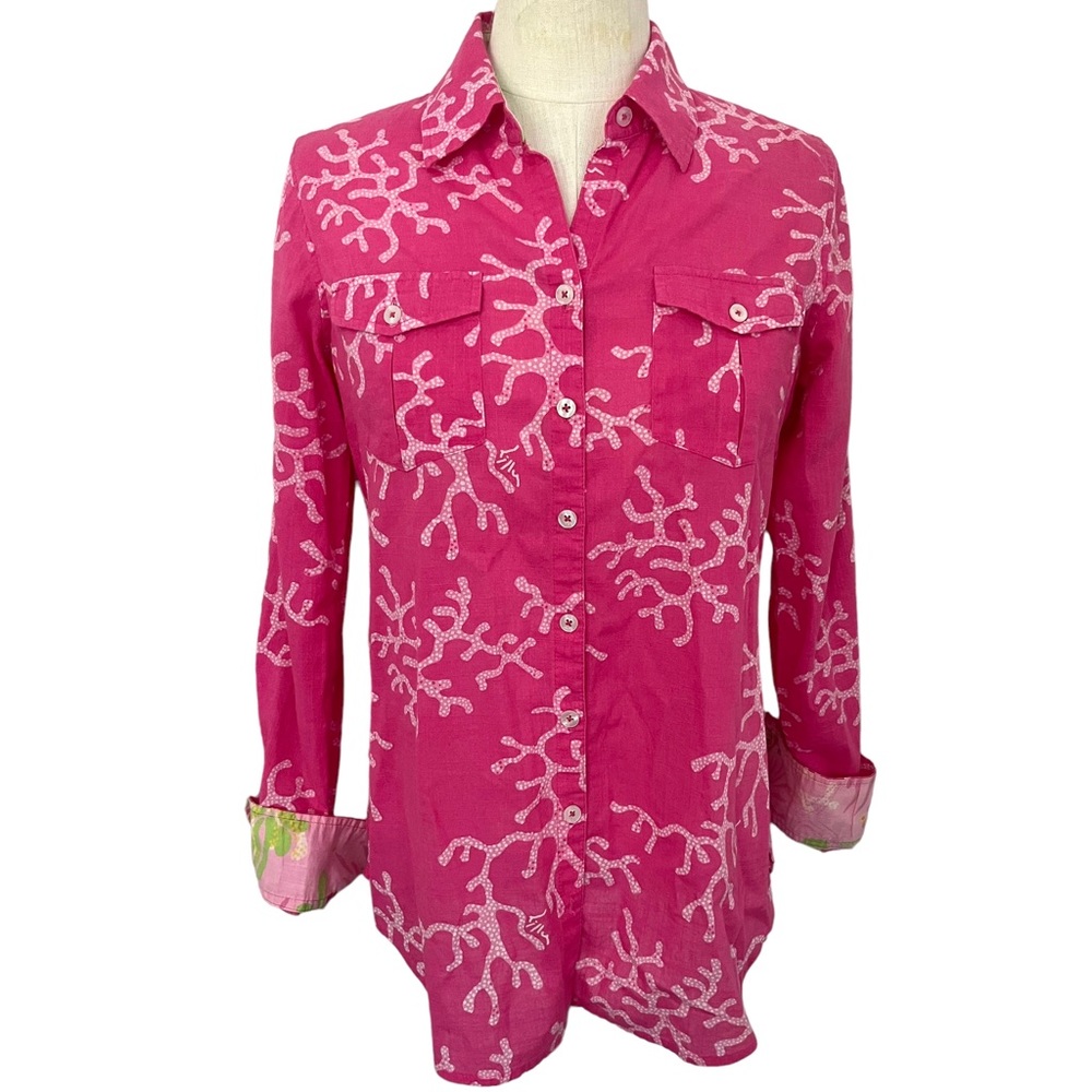Lilly Pulitzer Resort Fit Pink Blouse Coral Design